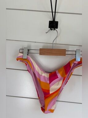 Roxy Colourblock Cheeky Bikini Bottoms, Small, Red Pink Orange White, NWT